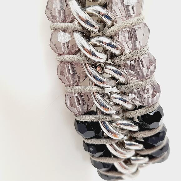 Artisan Black & Lilac Glass Beaded Macrame Bracelet - 6 1/2 Inch to 8 1/2 Inch - Picture 5 of 12